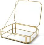 Large Glass Boxes for Display Handmade, Mirrored Bottom, Glass Jewelry Box with Lid, Trinket Box Book Photo Keepsake Organizer, Display Case for Vanity Decor Home Dresser, Octagon Shape, Gold