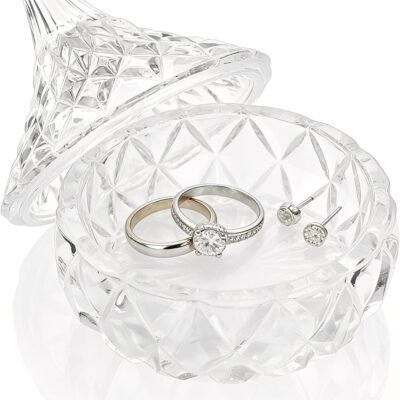 Glass Jewelry Box, Crystal Candy Dish with Lid, Ring Box, Small Trinket Dish, Jewelry Organizer Dish with Lid, Decorative Jewelry Bowls for Home Decor, Christmas Birthday Gifts for  (Classic)