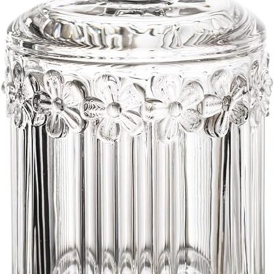 Floral Crystal Glass Relief Flower Candy Dish Swab Box Storage Jar with Lid, 5x3.5 inches, 8 oz, 1 Count