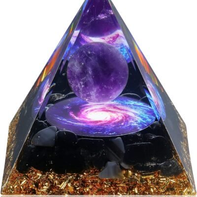 Orgone Pyramid for Positive Energy, Orgonite Amethyst&Obsidian Healing Crystal Pyramids for Reduce Stress Chakra Reiki Healing Meditation Attracts Lucky and Success