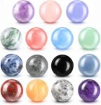 15 Pcs Gemstone Sphere Balls 0.8 Inch Polished Crystal Sphere Bulk Multi Style Witch Ball Tones Gemstones Pocket Palm Crystals for Witchcraft Meditation Reiki Balancing
