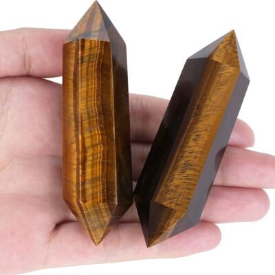3.5" Tiger's Eye Healing Crystals Wand Natural Crystals and Healing Stones Large Hexagonal Crystal Points for Meditation Divination Reiki Energy Balancing 1PCS