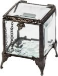 Clear Beveled Glass Jewelry Box (Box 153) - Crystal Square Trinket Keepsake Container on Delicate Legs - Handcrafted Tiffany Style Ring Display Gift for