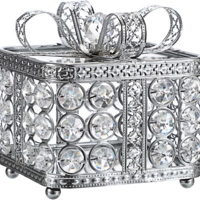 Crystal Jewelry Box Trinket Organizer with Glass Lid Mirrored Treasure Chest Box Decorative Jewelry Storage Box Small Ring Holder Glass Keepsake Box Christmas Birthday Gift for
